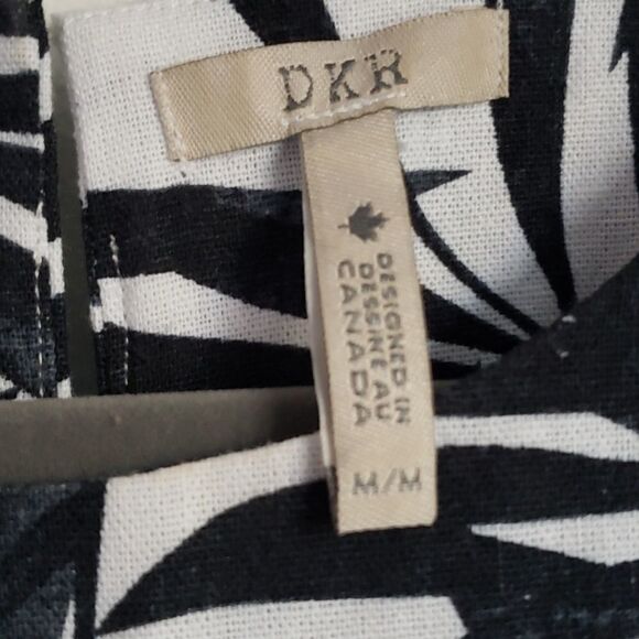 𝅺dkr linen designed in Canada tropical leaves black and white dress - Picture 4 of 7